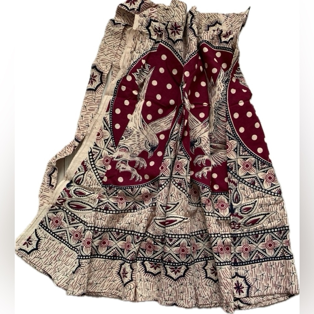 New vintage Indian hand block printing cotton wrap skirt with eagles